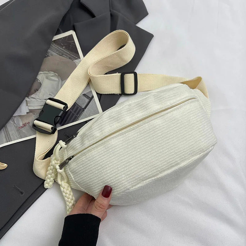 Casual Corduroy Belt Bags for Women Fashion Fanny Pack Female Banana Waist Bag Hip Purse Shoulder Crossbody Chest Bag Pocket