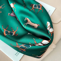 2023 Luxury Horse Print Female Silk Neck Scarf Square Hair Scarves Foulard Head Band Shawls Wraps Neckerchief Bandana Women