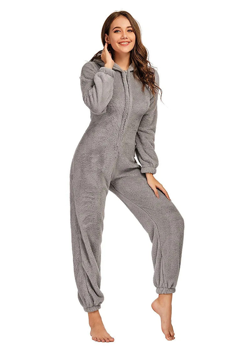 Women's Winter Warm Pyjamas Girls Onesies Fluffy Fleece Jumpsuits Nightwear Overall Hooded Sets Pajamas for Female Plus Size