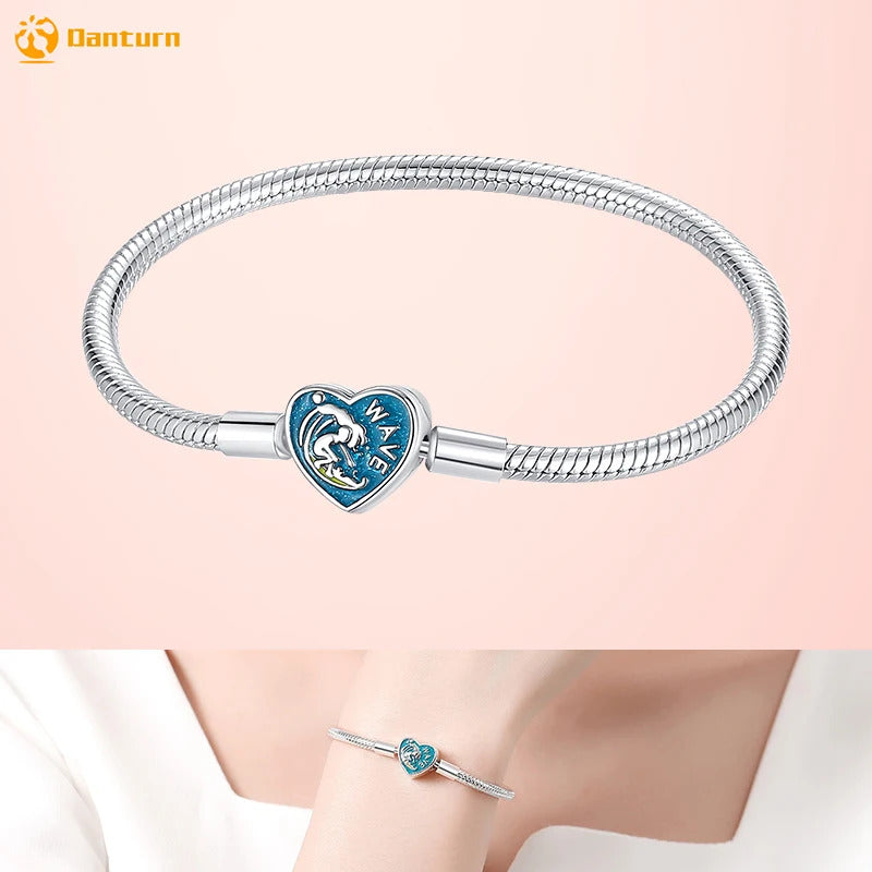 Danturn 925 Sterling Silver Bracelets Gold Heart, Butterfly Crown Women Bangles Luxury Jewelry Anniversary GIft DIY Fashions