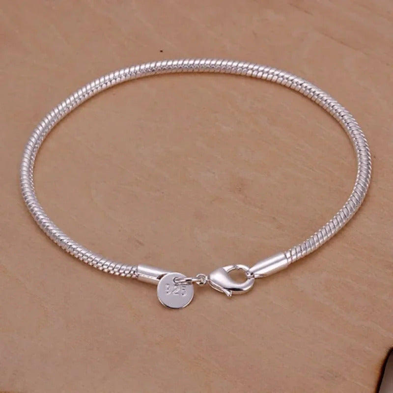 925 Sterling Silver 3MM Snake Chain Bracelets Factory Fashion Hot Top Quality Jewelry Charm Cute Women Lady Wedding