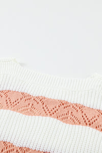 White Striped Colorblock Knit Sweater