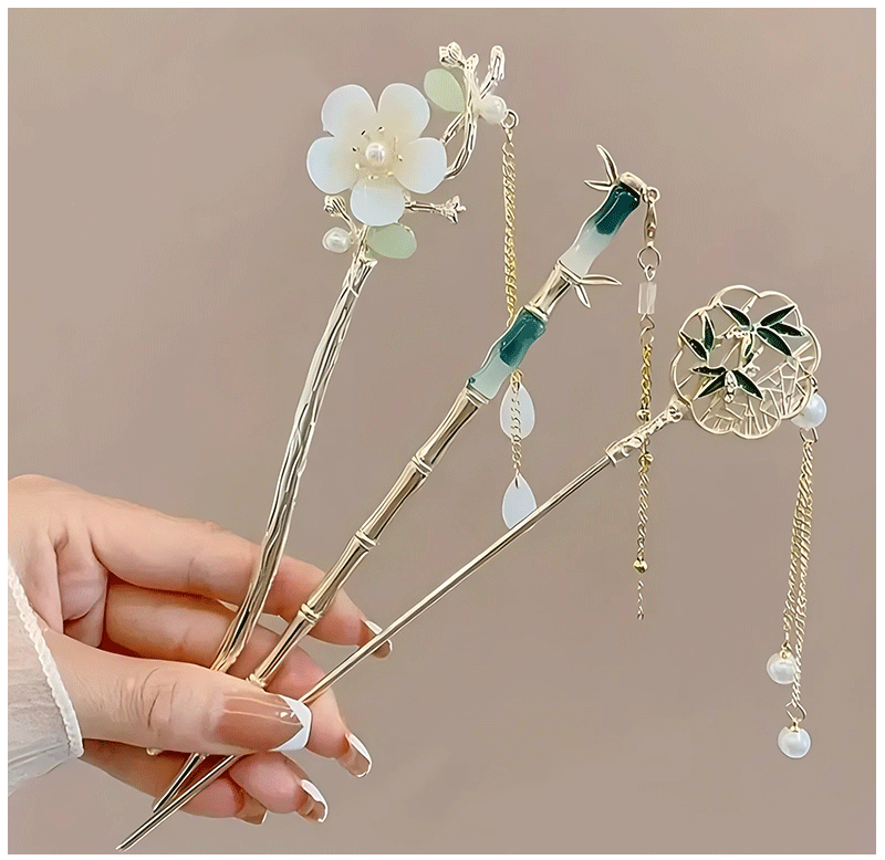 Elegant Chinese Style Hair Clip Tassel Hair Stick Traditional Floral Design Hairstyle Accessory Women Jewelry Hairpin Hairneedle