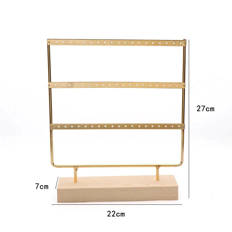 Earring Stand Wooden Base Jewelry Towel with Holes Hanging Jewelry Organizer Large Metal Holder for Earrings Ear Stud Necklace