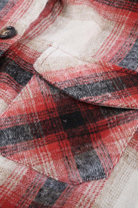 Fiery Red Turn down Neck Plaid Pocket Button Closure Coat