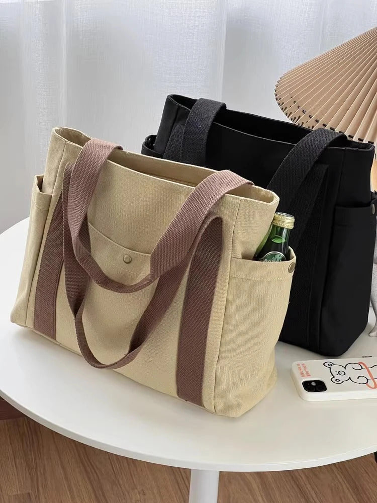 Large Capacity Canvas Tote Bags for Work Commuting Carrying Bag College Style Student Outfit Book Shoulder Bag Bolsos Para Mujer