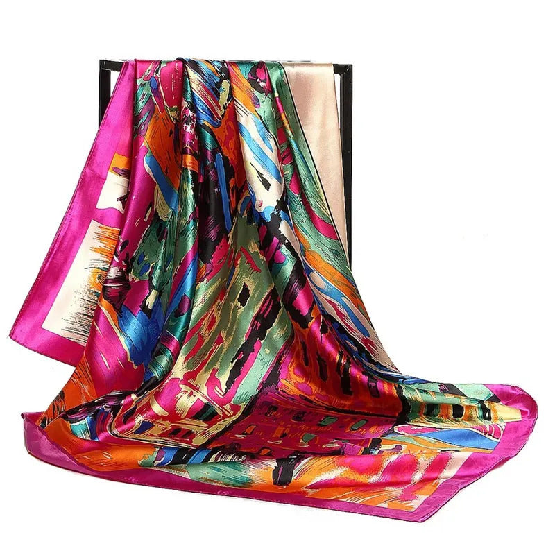 90*90cm Silk Scarf Women Print Hair Neck Square Office Ladies Shawl Bandanna Muslim Hijab Handkerchief Muffler Foulard female