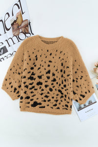 Leopard Print Drop Shoulder Loose Knitted Sweater