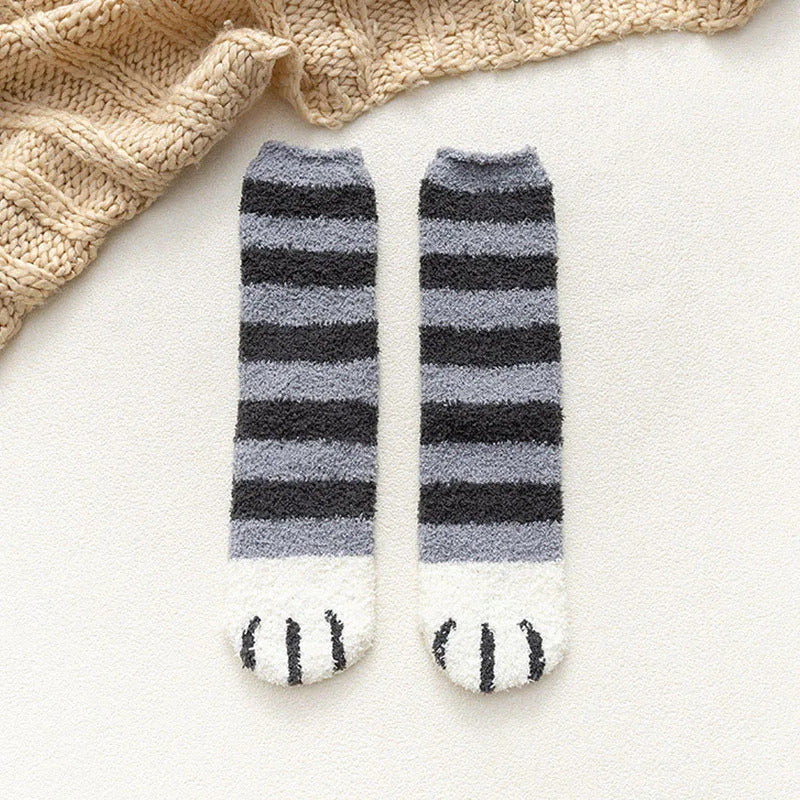 Women Winter Warm Fluffy Socks Cute Animal Claw Cat Paw Footprint Fuzzy Socks Female Thick Coral Fleece Home Floor Sleep Socks