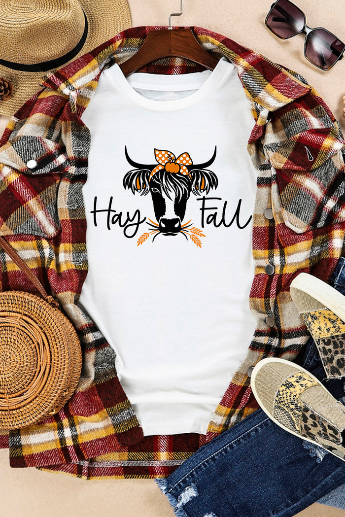 White Hay Fall Cow Head Graphic Tee