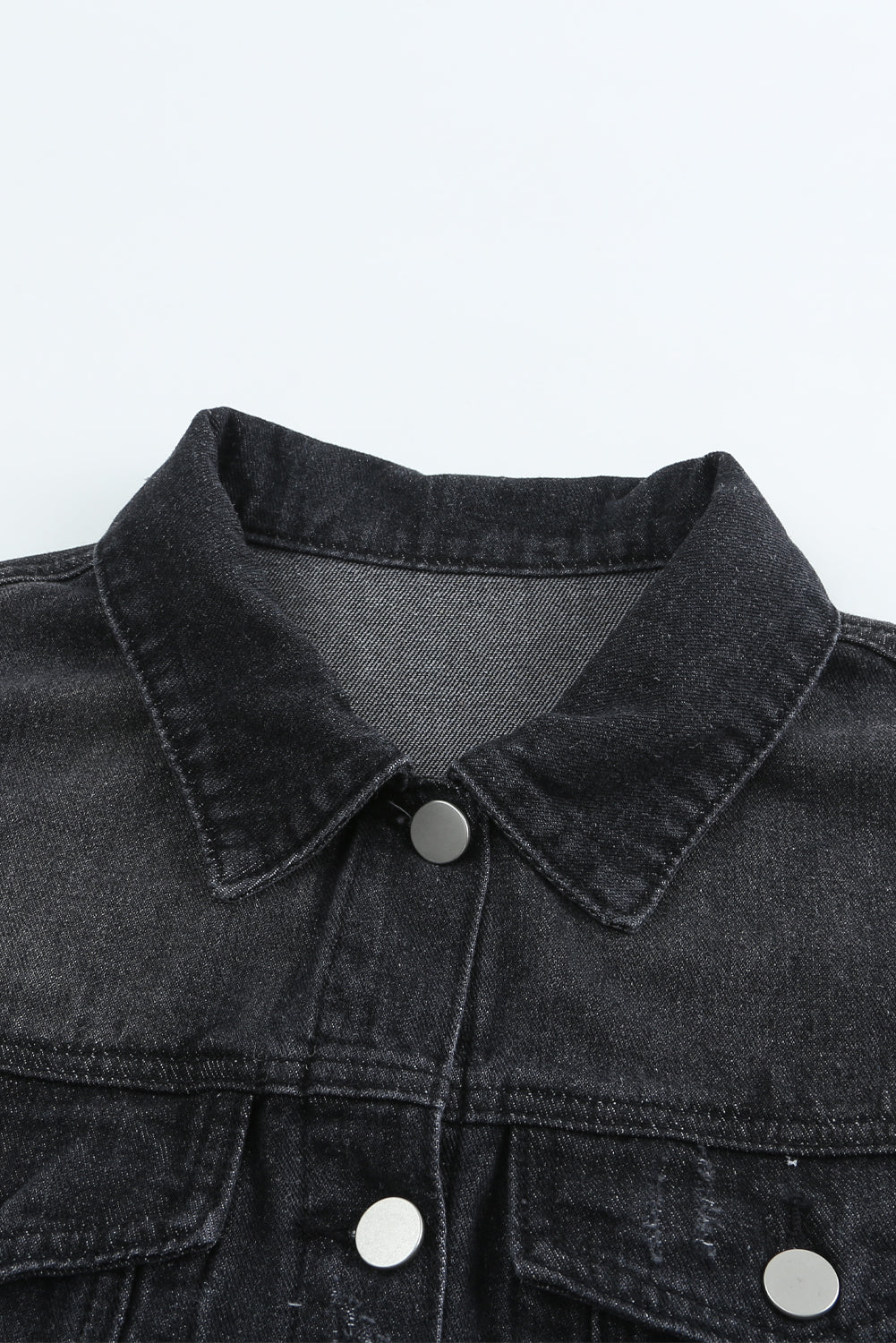 Blue Lapel Distressed Raw Hem Buttons Denim Jacket