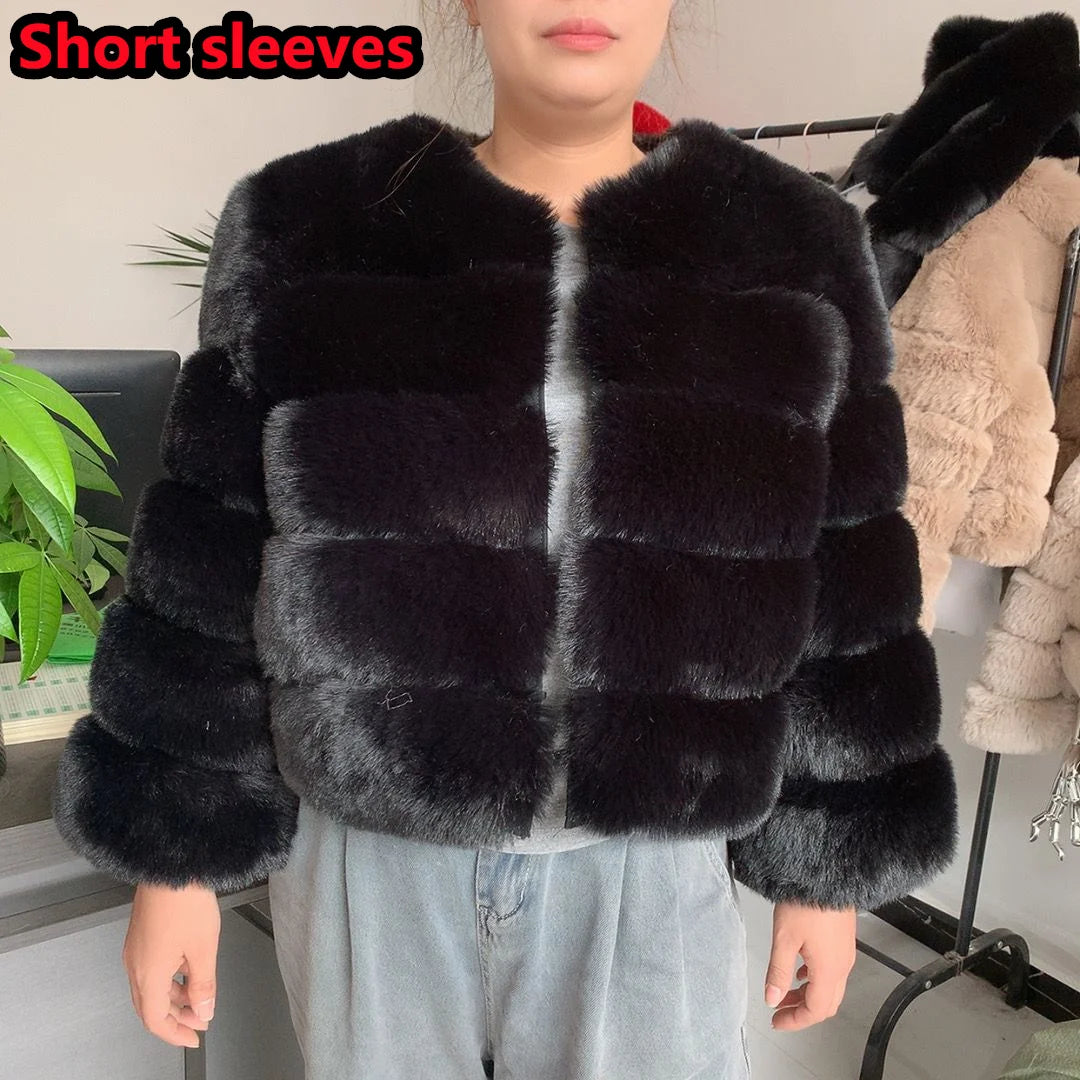 Women's Fashion faux fur coat super hot Autumn Winter women short Faux fox fur fluffy jacket high quality 7xl Ladies furry coats