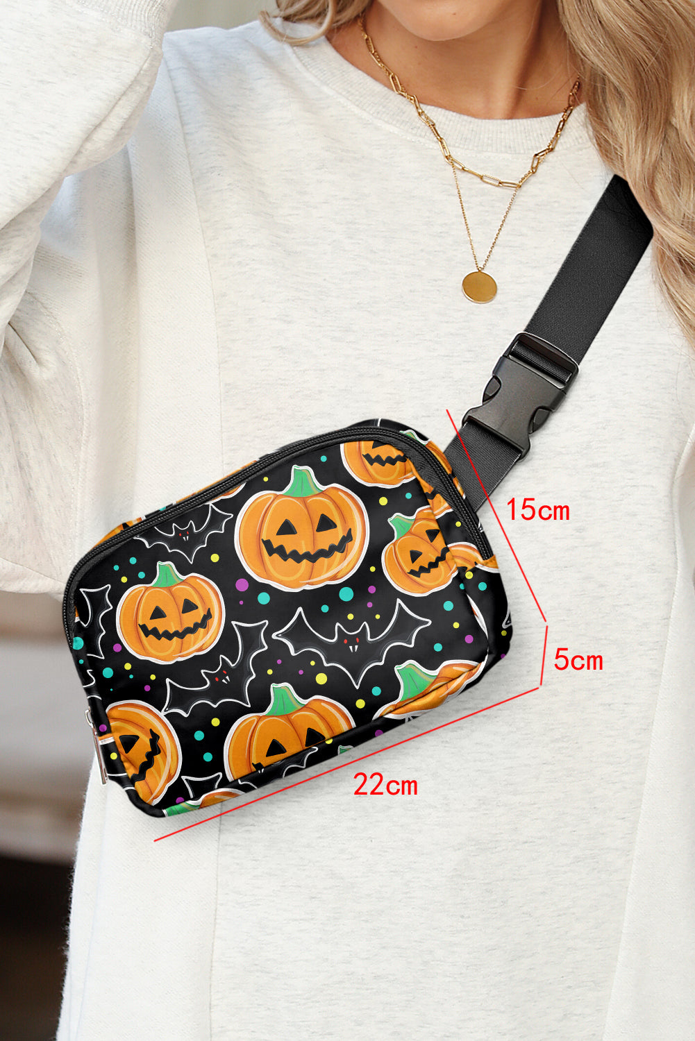 Black Halloween Pumpkin Adjustable Strap Crossbody Bag