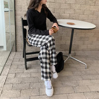 Fashion Warm Plush Pants Cashmere Thick Plaid Ladies Winter Casual Loose Wide-legged Pants Korean Streetwear Students