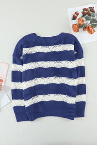 White Striped Colorblock Knit Sweater