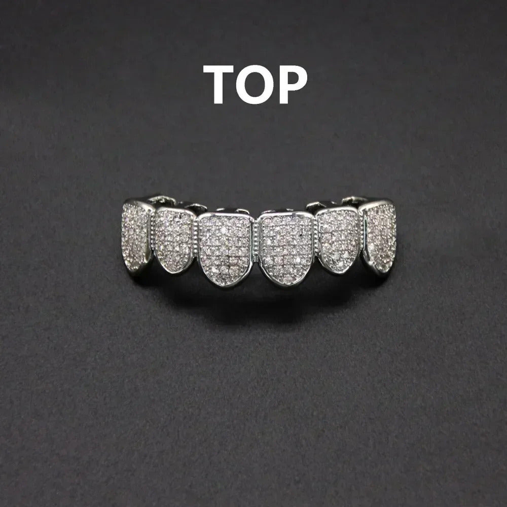 Teeth Grillz Set for Unisex Top Bottom Mouth Silver Color Teeth Grills Tooth Cap Removable Dental Fashion Body Jewelry