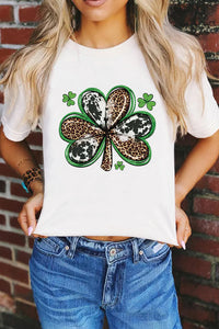 White Animal Clover Graphic T-shirt