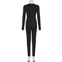 SUCHCUTE Chic Long Sleeve Stretch Skinny O-neck Jumpsuits Casual Basic Solid Women Romper Korean Overalls Jogging Sporty Outfits