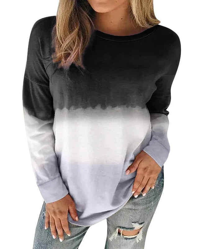 Plus Size Sweatshirt for Women Trendy Long Sleeve Oversized Lightweight Tops Tie-Dye Printed Gradient Pullover Blouse