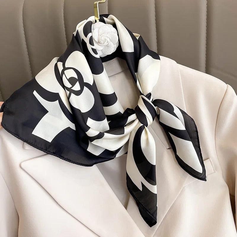 Flower Silk Square Scarf Women Satin Shawl Wrap Hijab Female Hair Band Wrist Luxury Headkerchief 70*70cm Echarpe 2024 Bandana