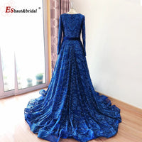 Dubai A-Line Luxury Wedding Evening Dress for Women Muslim 2024 Long Sleeves Sequin Plus Size Formal Prom Party Gown Customized