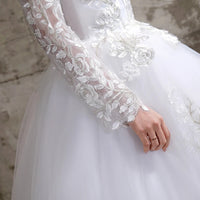 Customized Wedding Dress Style Bride Plus Size Flower Wedding Dresses Dreamy Full-sleeve Bridal Lace Up Dresses Ball Gowns