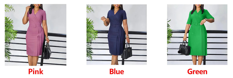 Summer new arrival fashion sexy V-neck casual slim fit ruched pencil dress short sleeve elegant plus size dress women clothing