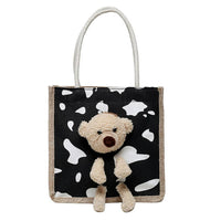 Cute Bear Tote Bag Canvas Girls Bag Student Coin Purse Gift Bag Simple Fashion Canvas Bag Canvas Bag Hand Shopping Tote Bag-ll