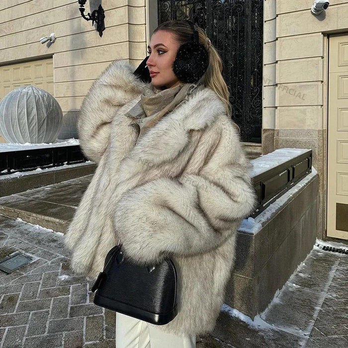 2025 Women Ins Hot Fluffy Fox Fur Jacket Female Oversized Gradient Fur Coat Girls Fashion Autumn Winter Thick Warm Outerwear