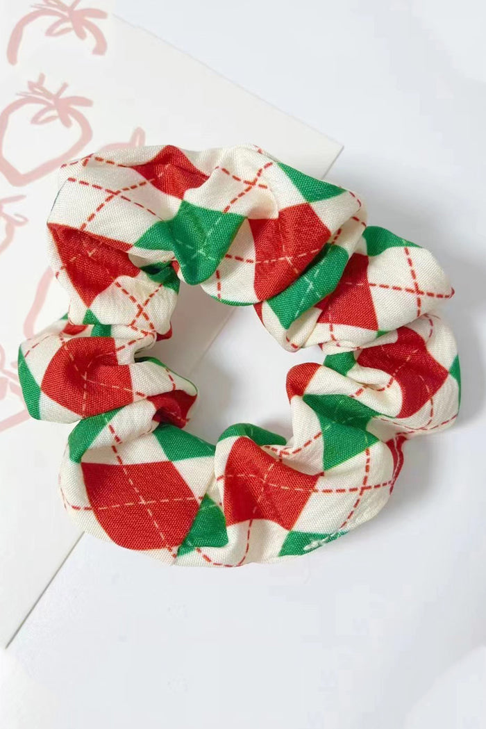 Red Christmas Plaid Color Block Hair Scrunchie