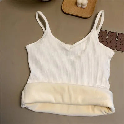 Women Winter Warm Underwear Solid Color Thermal Casual Nightwear Sexy Elasticity Female Thin Velvet T-shirt Sleeveless Tops