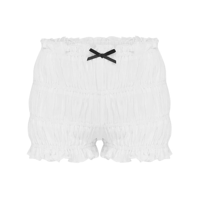 Women's Ruffles Shorts Kawaii 3D Bow Lettuce Trim Elastic Waist Tiered Bloomers Shorts Cottage Y2K Aesthetic Retro Pettipants