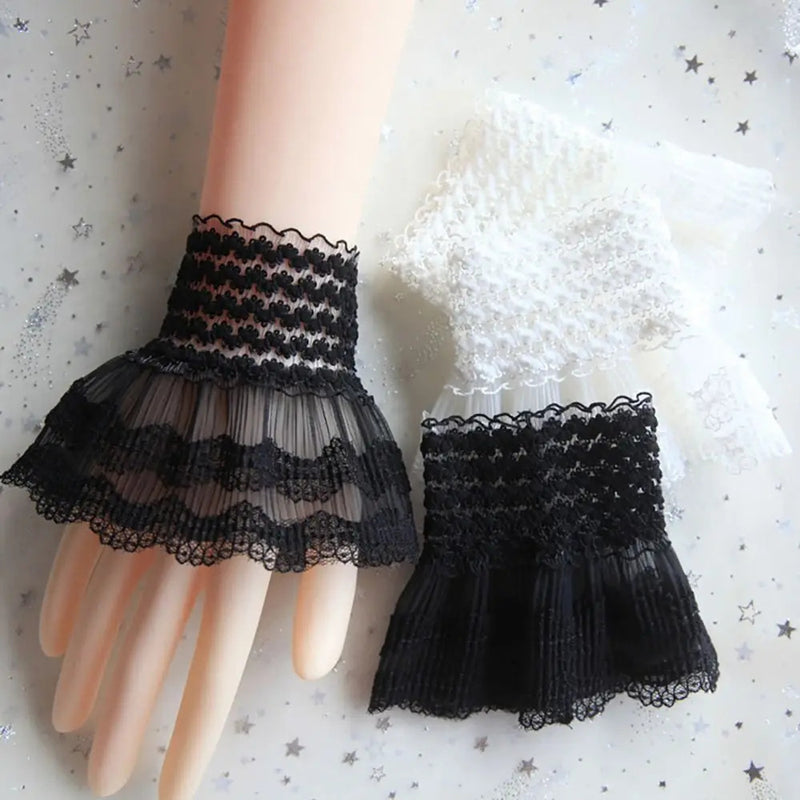 1Pair Spring Autumn Detachable Sleeve Cuffs Lace Cuffs Fake Sleeve Ruffles Elbow Sleeve Sun Protection Gloves Sweater Decorative