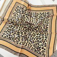 1pcs 70cm Leopard Print Silk Scarf for Women Imitation Silk Light Luxury Versatile Headwear Bag Decoration Clothing Square Scarf