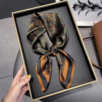 2024 New Luxury Brand Women Silk Leopard Print Square Scarf Female Beach Stoles Echarpe Satin Headband Shawl Wraps Bandana