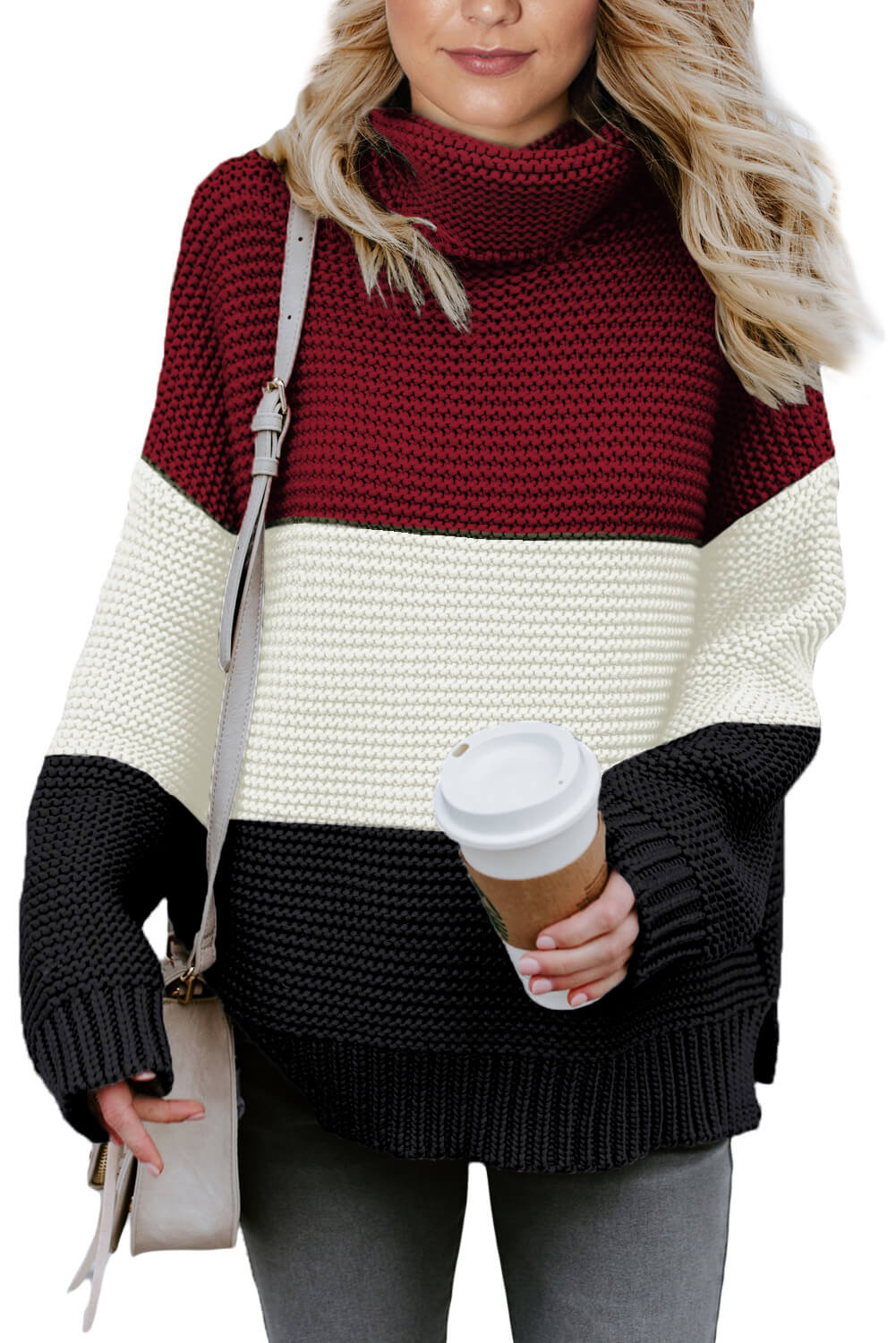 Black Turtleneck Color Block Pullover Sweater