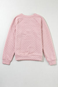 Light Pink Split Neck Quilted Long Sleeve Top