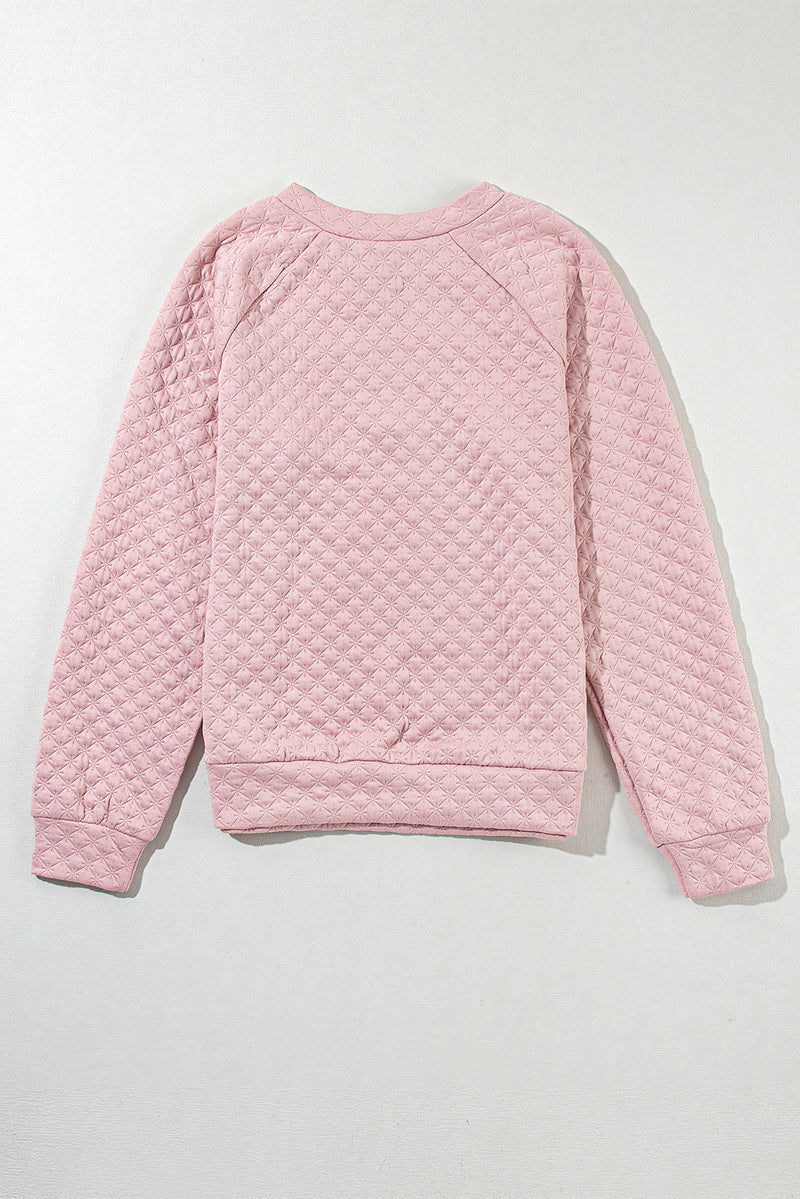 Light Pink Split Neck Quilted Long Sleeve Top