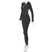 Sexy Deep V Neck Backless Skinny Jumpsuit 2024 Women New Bodycon Streetwear Party Club Elegant Shine Jumpsuits Outfits