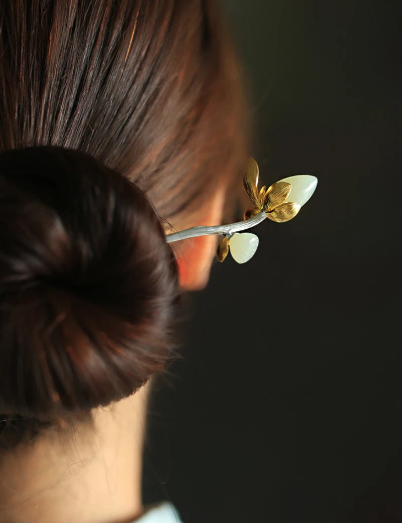 New natural Hetian jade lotus hairpin tiara ladies hair jewelry retro elegant Chinese style hanfu accessories wedding gift