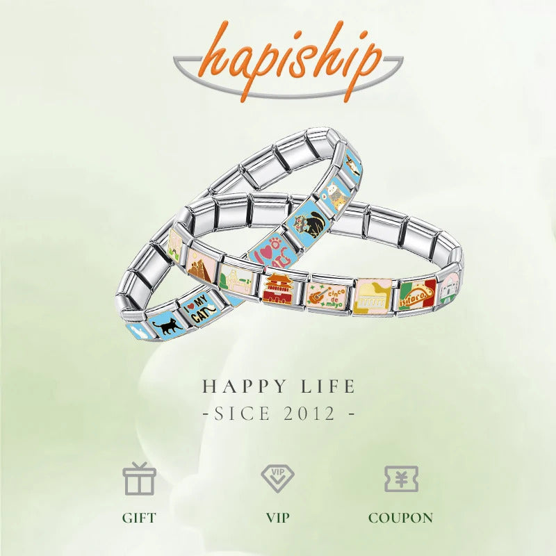 Hapiship Drop Shipping I Love Heart Golden Italian Charm Links Fit 9mm Stainless Steel Bracelet Wholesale Jewelry DJ1404-B