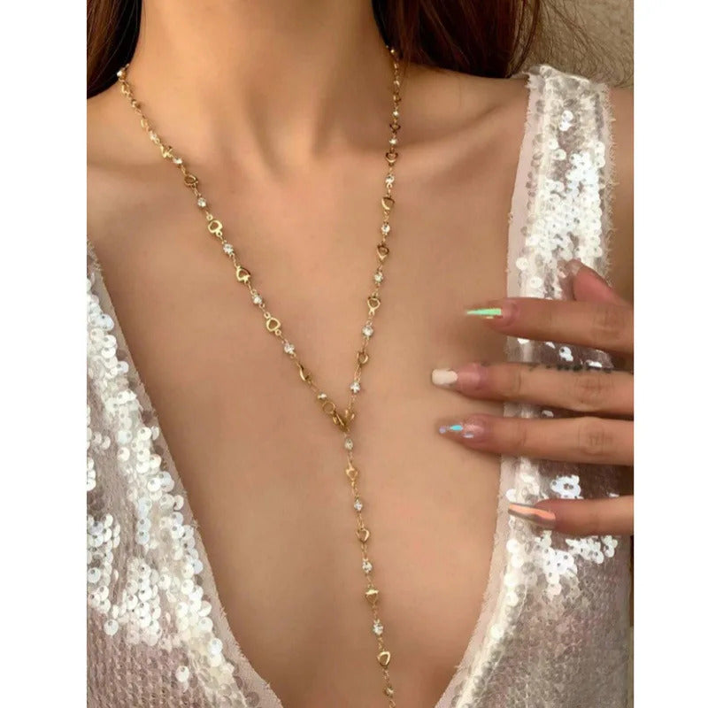 Fashion Colorful Crystal Chain Necklace for Women Simple Silver Color Long Y-shaped Clavicle Chain Necklace Party Jewelry Gifts