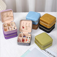 Velvet Jewelry Box For Women Necklace Ring Earrings Organizer Holder Travel Portable Zipper Square Jewelry Storage Case