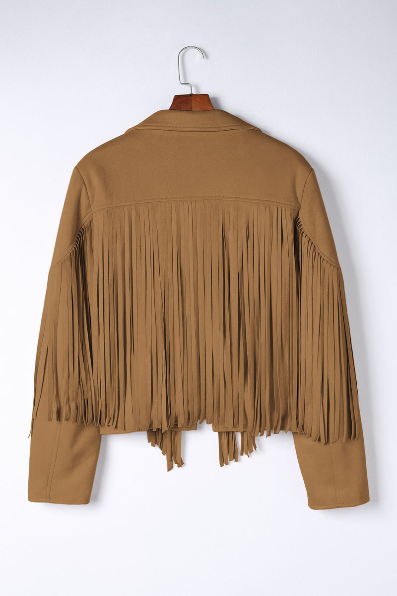 Camel Fringe Plus Size Cropped Jacket