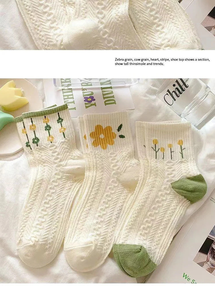 14/5/4 Pairs Retro Floral Socks , Texture Solid Socks , Women's Socks & Hosiery Mid-calf Socks Rustic Retro Casual Socks