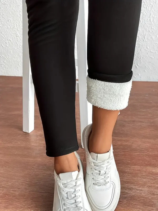 Winter Warm Plush Leggings, Thermal Casual Stretchy  Leggings For Fall & Winter, Women's Clothing