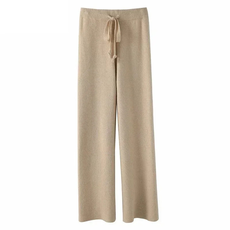 Autumn and Winter New High-waisted Loose Wool Knitted Wide-leg Trousers for Women To Wear Straight Leg Wide-leg Moped Trousers