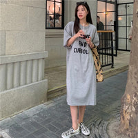 Harajuku Graphic White Long Dress Woman Clothing Y2k Casual Short Sleeve O-Neck Korean Fashion Summer Womens Loose Dresses 2024