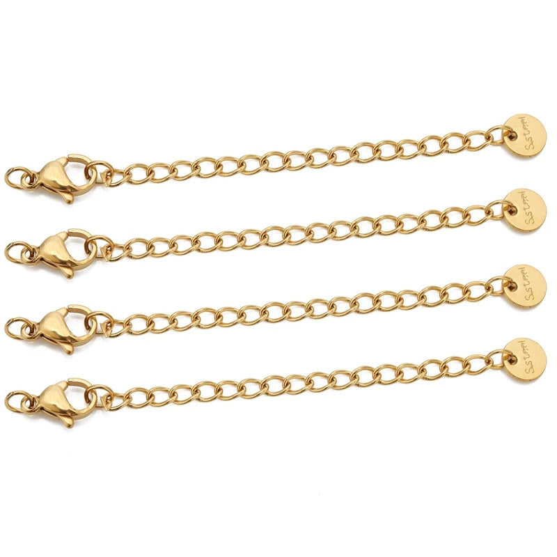 10pcs Stainless Steel Extension Chains with Lobster Clasps Connector Link Necklace Tail Making DIY Bracelet Accessories Supplies