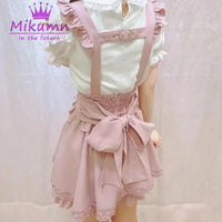 Mikumn Gothic Lolita Retro Bow Pearl Buckle Ruffles Suspender Skirts Y2k Japanese Girls Sweet Kawaii Lace A-Line Mini Skirts